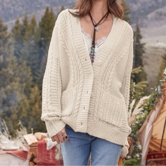 Sundance Sweaters - Sundance Karly Cardigan Sweater Cable-Knit Women’s Medium Ivory Wool-Blend